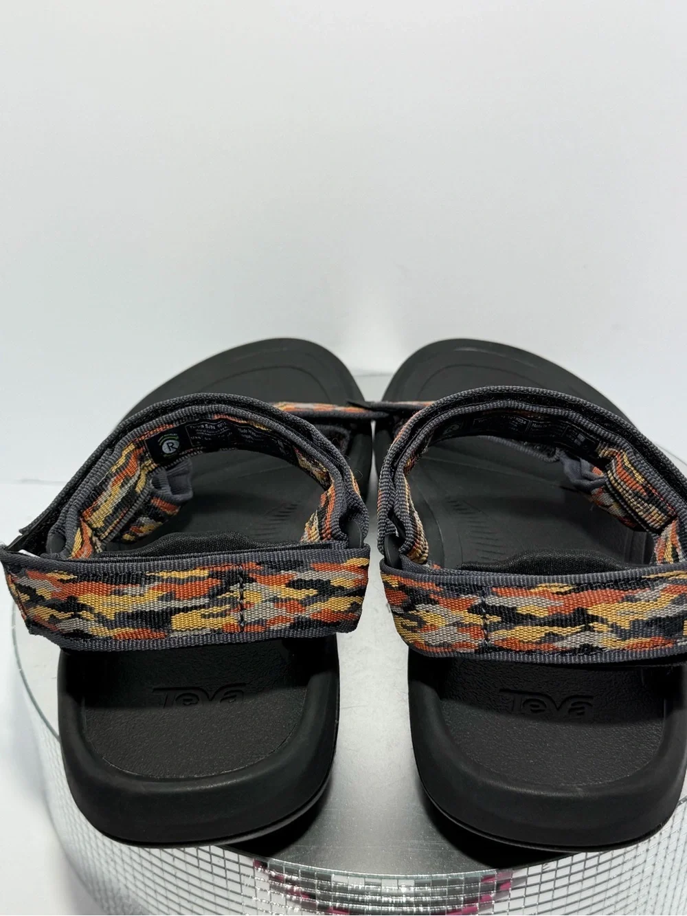 Teva Black Sandals with Orange and Yellow Accent Webbing size 9 new w /out tags
